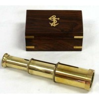 6" Handheld Brass Telescope with Wooden Box